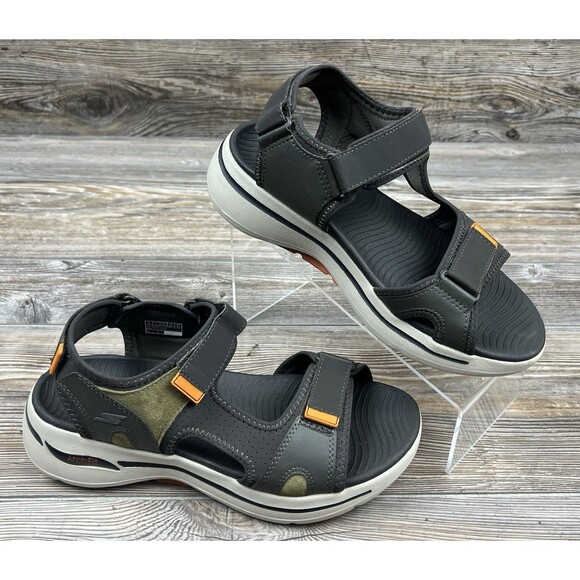 Skechers GO WALK Arch Fit Sandal Mission Black Orange Mens 8 Casual Hike Beach - Picture 1 of 8